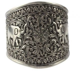 Novica Artisan Crafted Sterling Floral Elephant Cuff —
