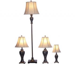 HomeReflections Set of Four Floral Base Lamp Set —