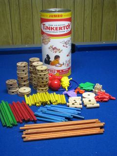 Classic Tinker Toy Jumbo Construction Set 150 pieces in Canister wood