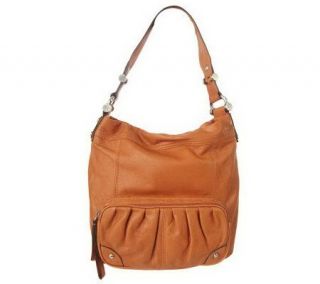 Makowsky Glove Leather Zip Top Hobo Bag with Front Pocket — 