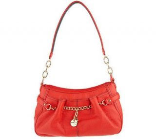 Maxx New York Pebble Leather Top Zip Shoulder Bag w/Chain Detail