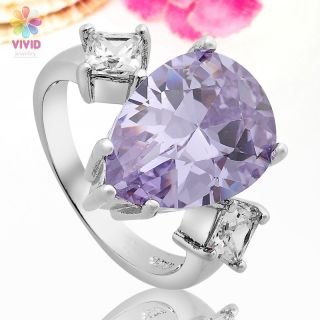 Fashion Jewelry Gift Pear Cut Purple Tanzanite 18k White Gold Plated