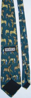 Countess Mara Carousel Horse Carnival Turquoise Green Silk Neck Tie