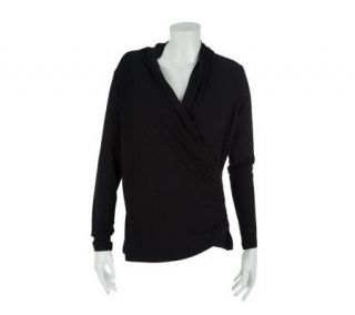 Linea by Louis DellOlio Drape Front Wrap Top with Ruching Detail