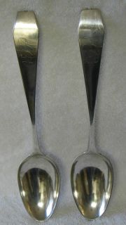 Ezekiel Burr Colonial Coin Silver Serving Spoon Coffin End RI Set of 2