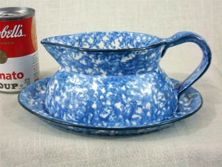 Stangl Town Country Blue Gravy Boat Underplate Small Hairlne on Plate