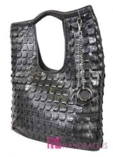  Weaved Pattern Croc Skin Fashion Tote Bag Purse Handbag Black