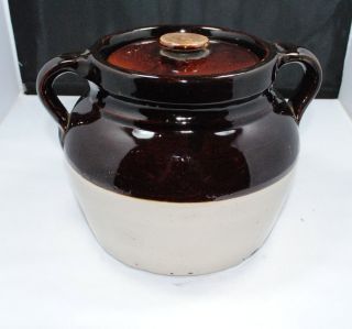 Vintage Red Wing Crock Bean Pot with Lid 6 X 6 Brown Off White