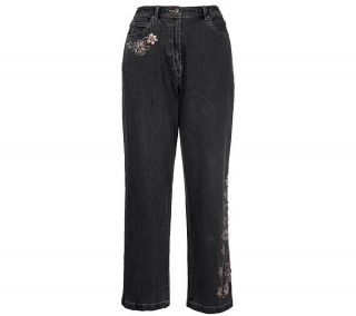 Quacker Factory Bronze Stones and Metallic Floral Bootcut Jeans