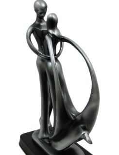 Abstract `Pucker Up` Kissing Couple Silvered Statue
