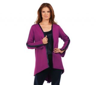 Mark of Style by Mark Zunino High Low Hem Cardigan with Faux Leather 