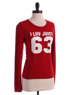 Juicy Couture Red Long Sleeve Graphic T Shirt Sz M Top