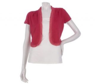 Motto Short Sleeve Shrug Sweater with Chiffon Trim   A212989