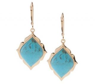 Turquoise Diamond Shaped Lever Back Earrings, 14K —