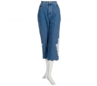 Quacker Factory Lace Trim Cut Out Stretch Crop Jeans —