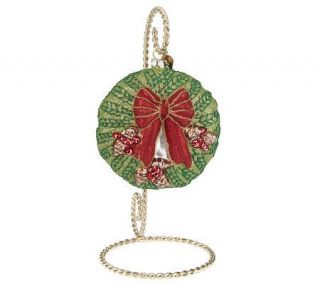 Limited Edition GlisteningGlass Wreath Ornament with Stand by Valerie 