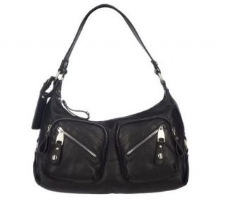 Makowsky Glove Leather Cargo Pocket Zip Top Hobo Bag —