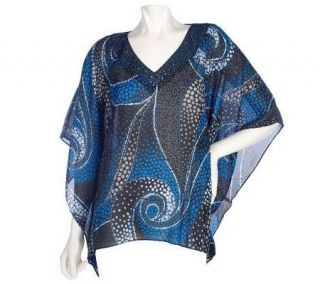 Susan Graver Printed Georget V Neck Scarf Top with Sequin 