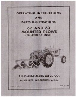 Allis Chalmers 62 63 Mounted Plows Oper Parts Manua