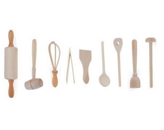 Kids 9 Piece Wooden Cooking and Baking Kitchen Tool Set