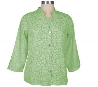 Denim & Co. Floral Burnout Mandarin Collar Shirt and Stretch Tank 