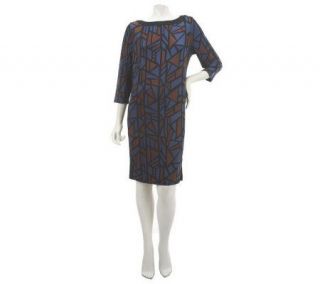 Bob Mackies Boat Neck 3/4 Sleeve Stained Glass Knit Dress —