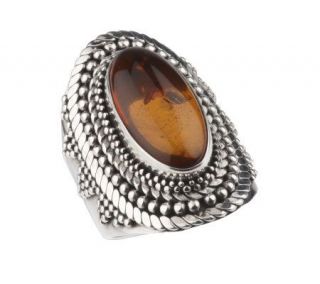 Suarti Artisan Crafted Sterling Elongated Amber Ring —