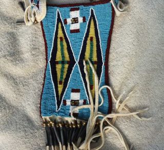  Crow Indian Hide Beaded Mirror Bag with Beaded Handle Crow Agency MT