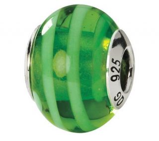 Prerogatives Sterling Green Striped Italian Murano Glass Bead
