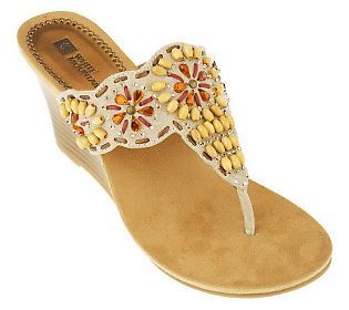 White Mountain Thong Sandals on Wedge Heel with Jewel Detail