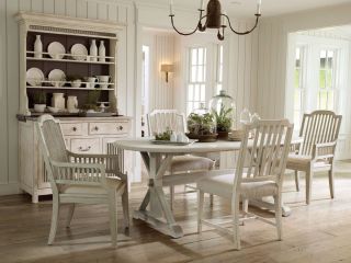 5pcs COUNTRY COTTAGE WHITE OVAL DINING ROOM TABLE CHAIRS SET FURNITURE