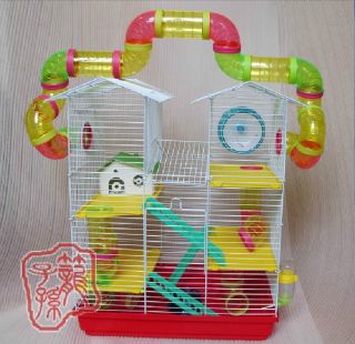 Hamster Cage with Tube for Playing in Side Powder Wire