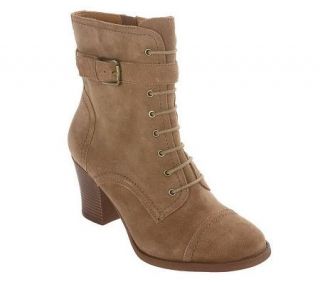 Tignanello Leather or Suede Lace up Ankle Boots w/ Stacked Heel 