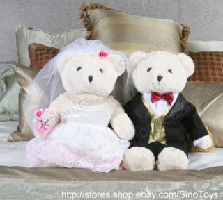 Couple of Large Wedding Teddy Bears in Suit Bridal Gown
