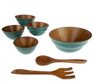 Prepology 7 piece Colored Mango Wood Salad Bowl Set —