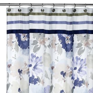 Croscill Watercolor Floral Violet Blue Fabric Shower Curtain NIP