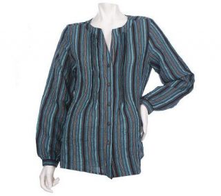 Youtopia Burnout Striped Long Sleeve Blouse with Pintuck Detail