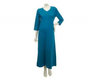 Denim & Co. 3/4 Sleeve V Neck Empire Waist Dress —