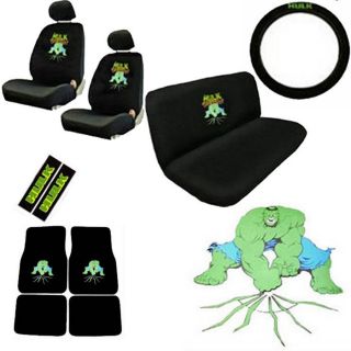 15pc Car Seat Cover Set Green Hulk Avenger Marvel Floor Mat Wheel Belt