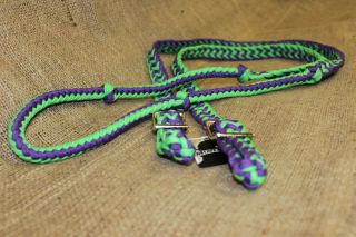 Purple and Lime Green Braided Barrel Racing Rein 8106KN