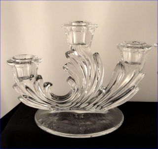  2496 Baroque Art Deco Crystal Trindle Triple Candlesticks