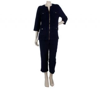 Sport Savvy Knit Terry Jacket with Pocket Detail & Crop Pant Set 