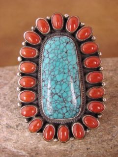  Sterling Silver Turquoise Coral Ring by Kirk Smith Size 5 5