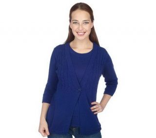 Denim & Co. 3/4 Sleeve Cardigan Twin Set with Cable Detail   A202805