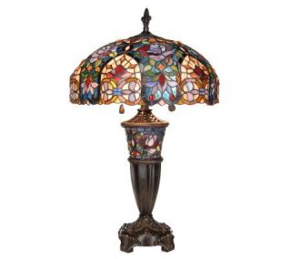 Peng Stained Glass Grand Mosaic Table Lamp with Lit Base — 