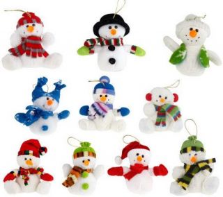 Quacker Factory Set of 10 Mini Snowman Plush Ornaments —