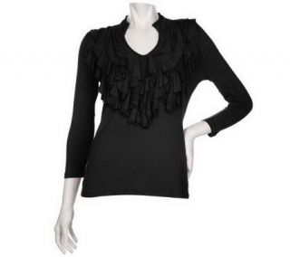 by Marc Bouwer 3/4 Sleeve Knit Top with Ruffle Front —