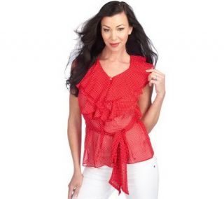 George Simonton Ruffle Front Chiffon Blouse with Removable Self Belt 