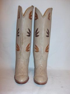  5M Acme Tall Tan Brown Leather Blend Western Cowboy Heels Boots