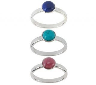 Turquoise, Lapis and Rhodonite Set of 3 Sterling Rings   J268377